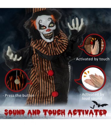 67 Inch Life Size Outdoor Halloween Talking Circus Clown Light Up Eyes Laughter