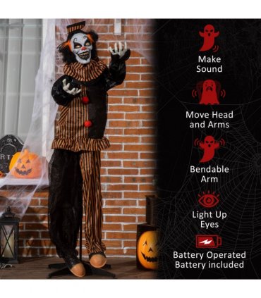 67 Inch Life Size Outdoor Halloween Talking Circus Clown Light Up Eyes Laughter