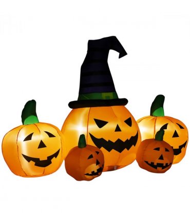 6ft Inflatable Halloween Large Pumpkin Hat with Four Small Pumpkins Blow-Up LED