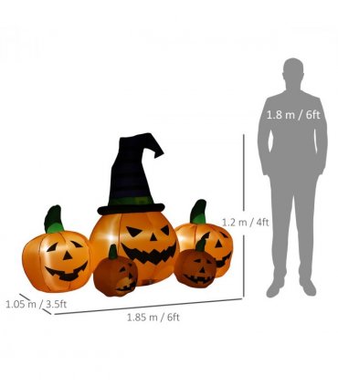 6ft Inflatable Halloween Large Pumpkin Hat with Four Small Pumpkins Blow-Up LED