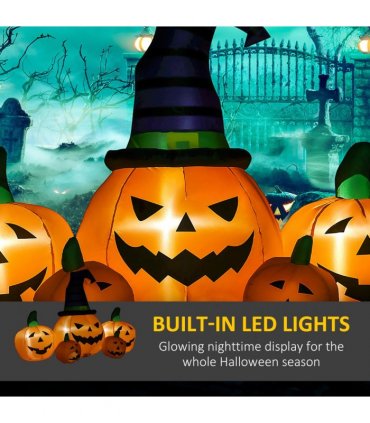 6ft Inflatable Halloween Large Pumpkin Hat with Four Small Pumpkins Blow-Up LED