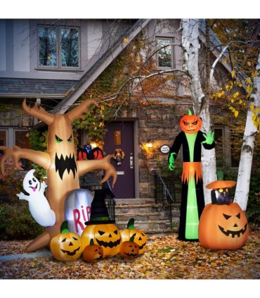 6ft Inflatable Halloween Large Pumpkin Hat with Four Small Pumpkins Blow-Up LED