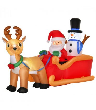 4ft Christmas Inflatable Santa Claus on Sleigh Deer LED Lighted Indoor Outdoor