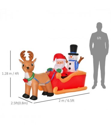 4ft Christmas Inflatable Santa Claus on Sleigh Deer LED Lighted Indoor Outdoor