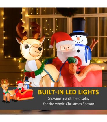 4ft Christmas Inflatable Santa Claus on Sleigh Deer LED Lighted Indoor Outdoor