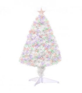 2.5FT Prelit Artificial Tabletop Christmas Tree with Fibre Table and Desk White