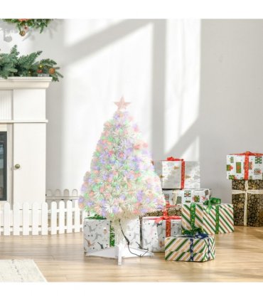 2.5FT Prelit Artificial Tabletop Christmas Tree with Fibre Table and Desk White