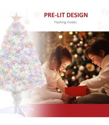2.5FT Prelit Artificial Tabletop Christmas Tree with Fibre Table and Desk White