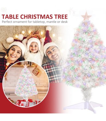2.5FT Prelit Artificial Tabletop Christmas Tree with Fibre Table and Desk White