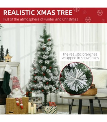 Indoor Christmas Tree Artificial Berry Xmas Deco Metal Stand and 184 Tips 150cm
