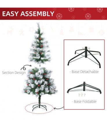 Indoor Christmas Tree Artificial Berry Xmas Deco Metal Stand and 184 Tips 150cm
