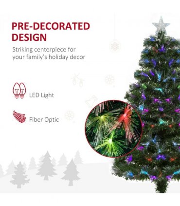 4FT Multicoloured Artificial Christmas Tree Fibre Optic Lights Star Holder
