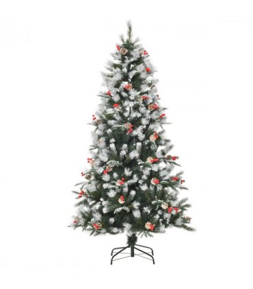 6FT Artificial SnowDipped Christmas Tree Foldable Berries White Pinecones Green