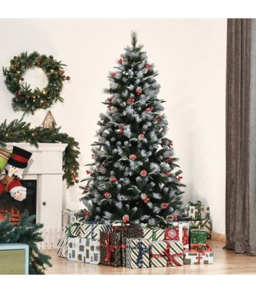 6FT Artificial SnowDipped Christmas Tree Foldable Berries White Pinecones Green
