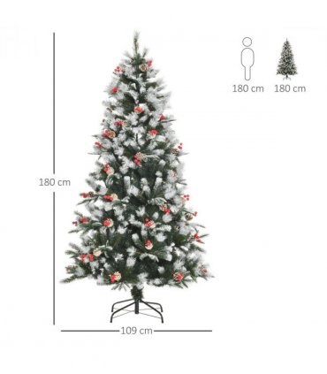 6FT Artificial SnowDipped Christmas Tree Foldable Berries White Pinecones Green