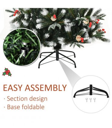 6FT Artificial SnowDipped Christmas Tree Foldable Berries White Pinecones Green
