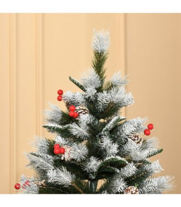 6FT Artificial SnowDipped Christmas Tree Foldable Berries White Pinecones Green