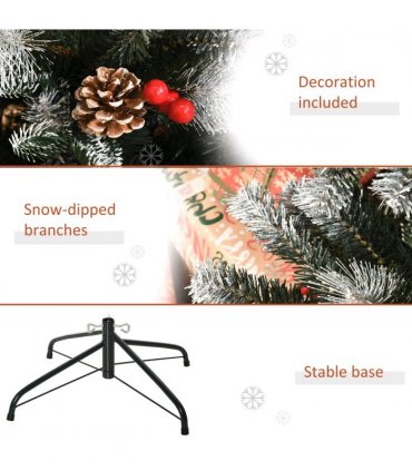6FT Artificial SnowDipped Christmas Tree Foldable Berries White Pinecones Green