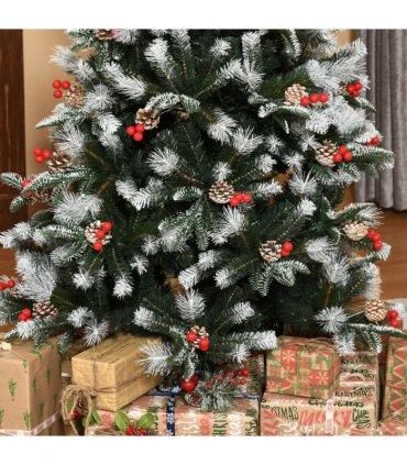 6FT Artificial SnowDipped Christmas Tree Foldable Berries White Pinecones Green