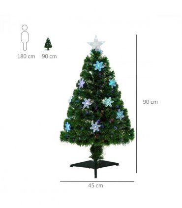3FT Green Fibre Optic Artificial Christmas Tree LED Snowflakes Fireproofing