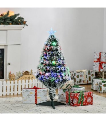 3ft Artificial Prelit Christmas Tree Snow Tree LED Fiber Optics Green White