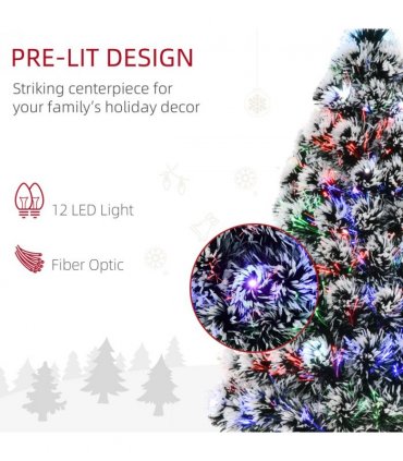 3ft Artificial Prelit Christmas Tree Snow Tree LED Fiber Optics Green White