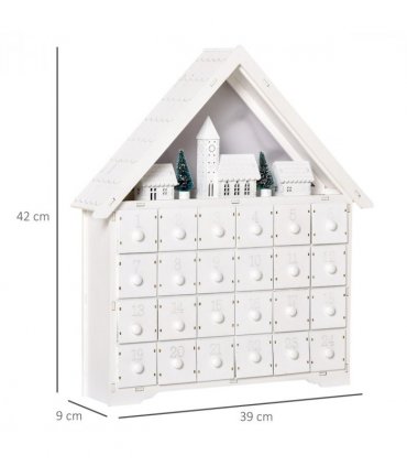 24-Drawer Christmas Advent Calendar Wooden Light-Up Countdown White