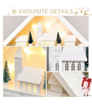 24-Drawer Christmas Advent Calendar Wooden Light-Up Countdown White