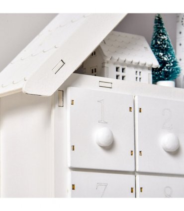 24-Drawer Christmas Advent Calendar Wooden Light-Up Countdown White