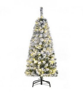 4 Feet Prelit Artificial Snow Flocked Christmas Tree Warm LED Light Green White