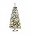 4 Feet Prelit Artificial Snow Flocked Christmas Tree Warm LED Light Green White