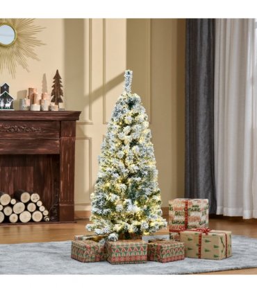 4 Feet Prelit Artificial Snow Flocked Christmas Tree Warm LED Light Green White