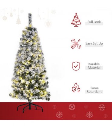 4 Feet Prelit Artificial Snow Flocked Christmas Tree Warm LED Light Green White