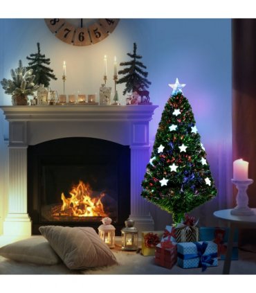 4FT Prelit Artificial Christmas Tree Fibre Star Xmas LED Light Indoor Green