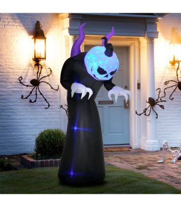 7ft Inflatable Halloween Ghost Horns Blow-Up Outdoor LED Display Flame Effect