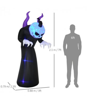 7ft Inflatable Halloween Ghost Horns Blow-Up Outdoor LED Display Flame Effect