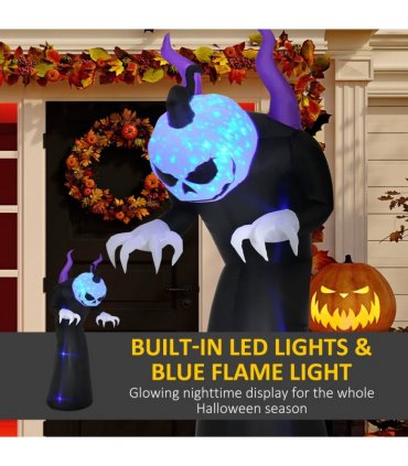 7ft Inflatable Halloween Ghost Horns Blow-Up Outdoor LED Display Flame Effect