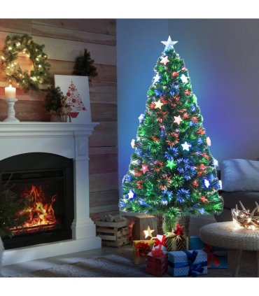 5FT Prelit Artificial Christmas Tree Fibre Optic Star LED Light Xmas Deco Green