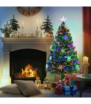 4FT Green Fibre Optic Artificial Christmas Tree LED Snowflakes Fireproofing