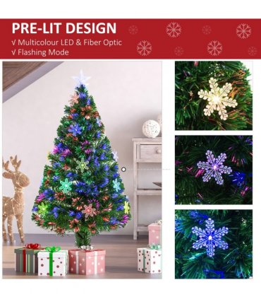 4FT Green Fibre Optic Artificial Christmas Tree LED Snowflakes Fireproofing