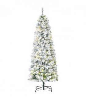 6 Feet Prelit Artificial Snow Flocked Christmas Tree Warm LED Light Green White