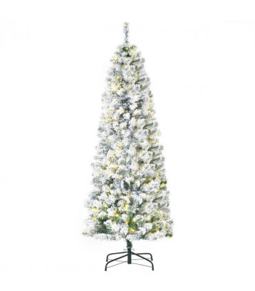 6 Feet Prelit Artificial Snow Flocked Christmas Tree Warm LED Light Green White