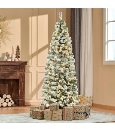 6 Feet Prelit Artificial Snow Flocked Christmas Tree Warm LED Light Green White