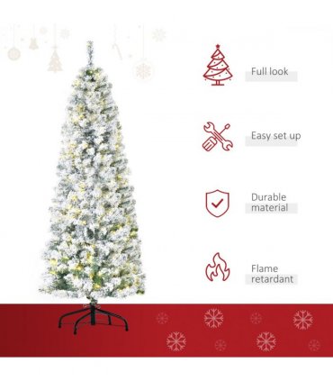 6 Feet Prelit Artificial Snow Flocked Christmas Tree Warm LED Light Green White