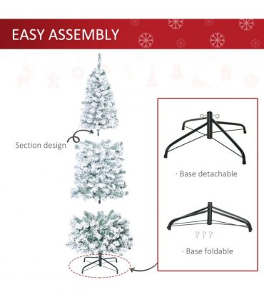 6 Feet Prelit Artificial Snow Flocked Christmas Tree Warm LED Light Green White