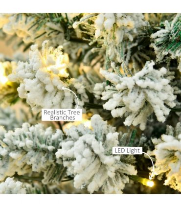 6 Feet Prelit Artificial Snow Flocked Christmas Tree Warm LED Light Green White