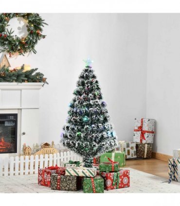 4ft Artificial Prelit Christmas Tree Snow Tree LED Fiber Optics Green White