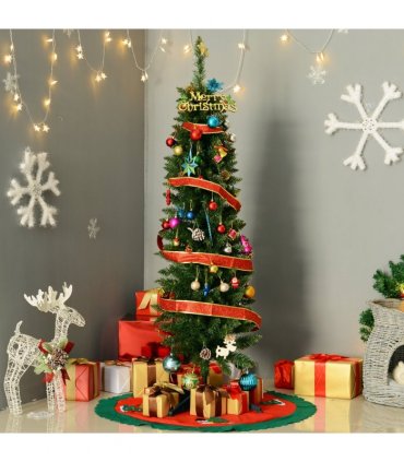 1.5m 5ft Artificial Pine Pencil Slim Christmas Tree 294 Branch Tips with Stand