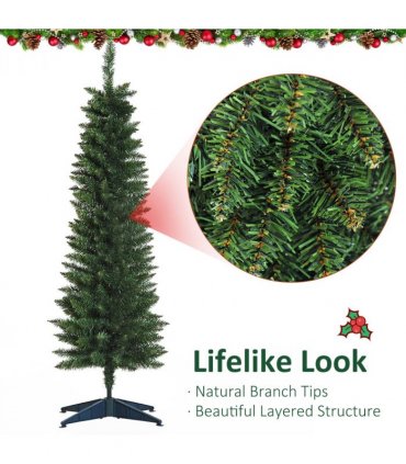 1.5m 5ft Artificial Pine Pencil Slim Christmas Tree 294 Branch Tips with Stand