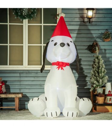 6ft Inflatable Christmas Puppy Dog Wearing Santa Hat Lighted Outdoor Indoor